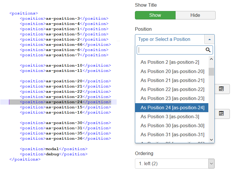 لیست پوزیشن ها در قالب جوملا position list